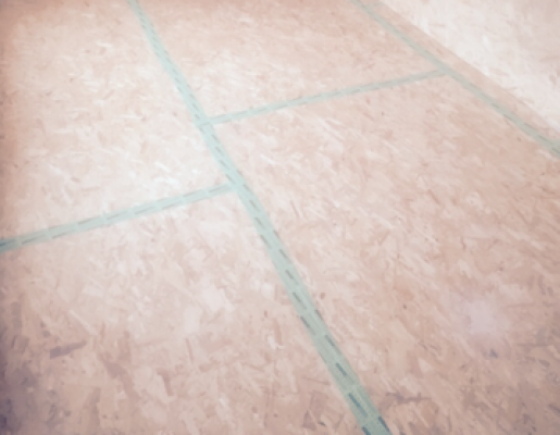 Floorboards laid complete with airtightness seals on all joints